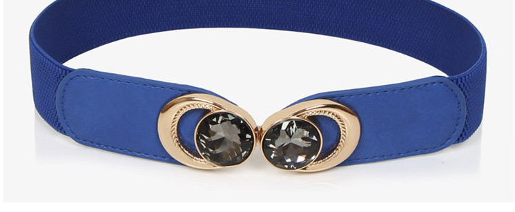 Fashion Blue Diamond-studded Alloy Geometric Elastic Belt With Buckle,Wide belts