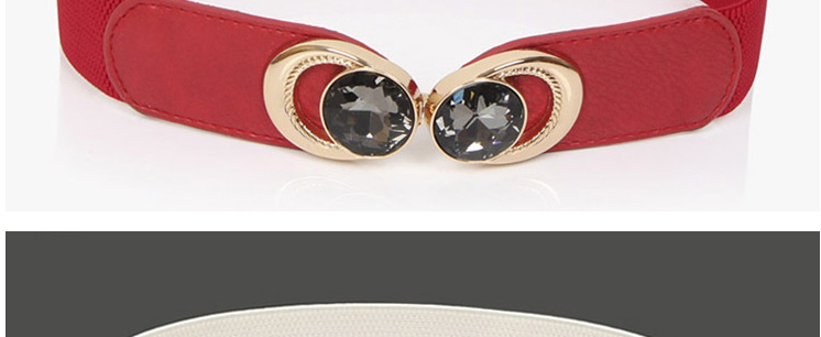 Fashion Red Diamond-studded Alloy Geometric Elastic Belt With Buckle,Wide belts