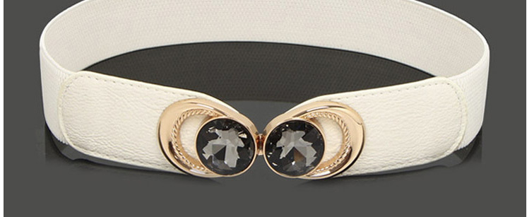 Fashion Brown Diamond-studded Alloy Geometric Elastic Belt With Buckle,Wide belts