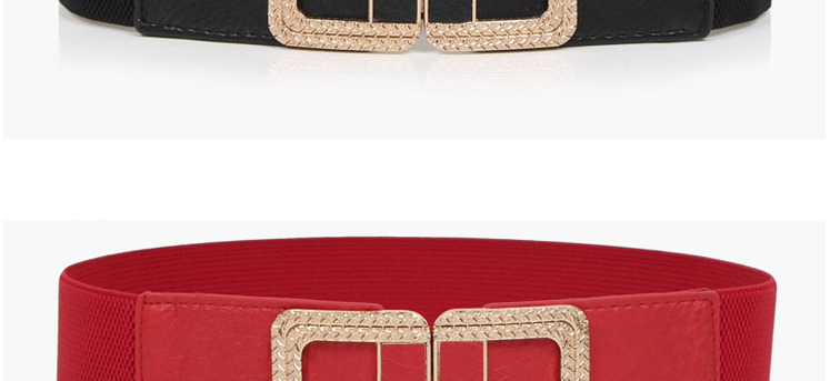Fashion White Buckle-applied Leather Alloy Elastic Elastic Belt,Wide belts