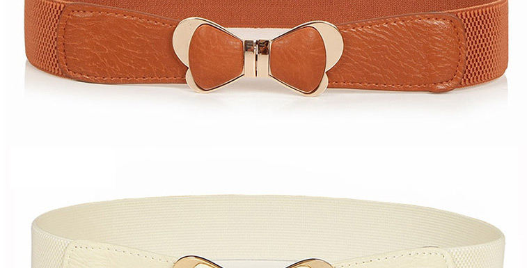 Fashion Brown Elasticated Butterfly Combined Gold Thin Belt,Thin belts
