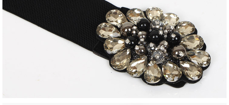 Fashion Black Rhinestone Handmade Beaded Elastic Belt,Wide belts