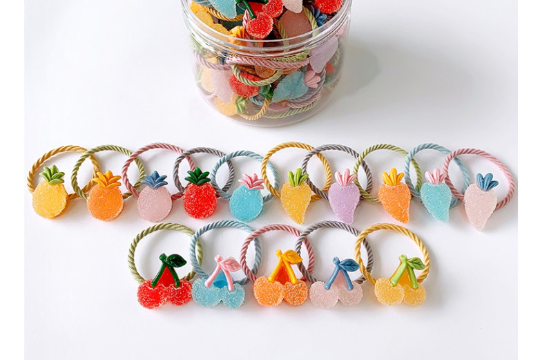Fashion Box Of 30 Cartoon Fruits Resin Fruit Animal High Elasticity Childrens Hair Rope Set,Kids Accessories