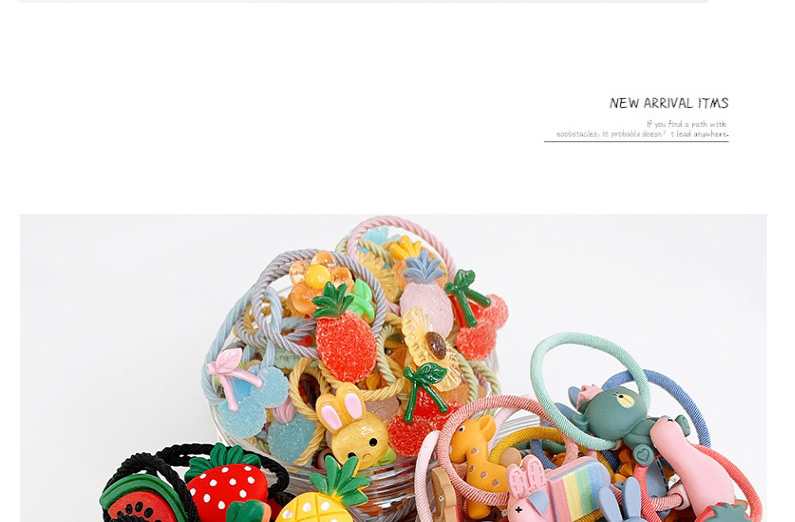 Fashion 70 Colorful Frosted Boxes Resin Fruit Animal High Elastic Children Hair Rope Set,Kids Accessories