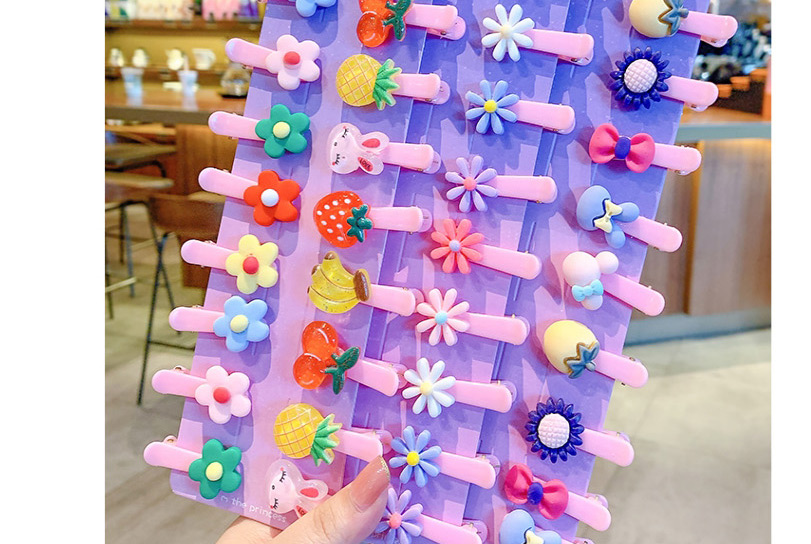 Fashion Daisy + Rainbow 20-piece Set Resin Flower Animal Fruit Alloy Children Hairpin Set,Kids Accessories