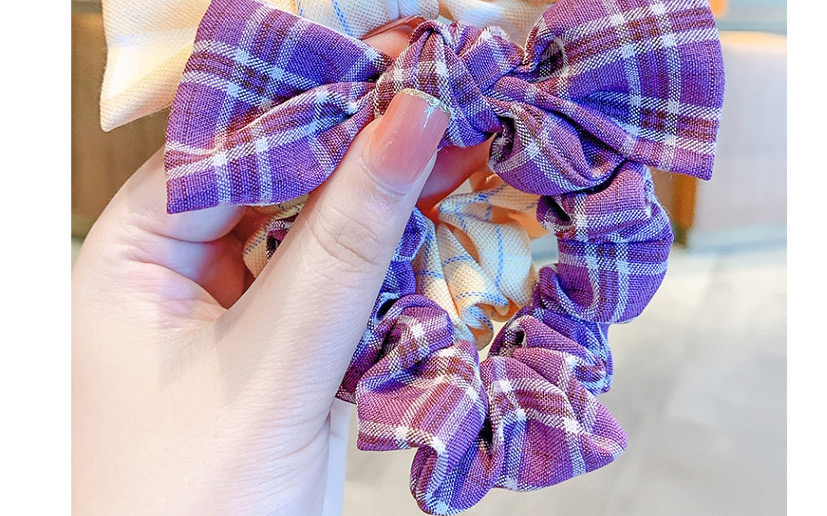Fashion Light Purple Grid Plaid Bowknot Fabric Large Intestine Loop Hair Rope,Kids Accessories