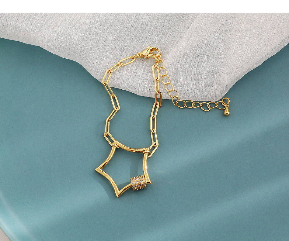 Fashion Golden Copper Inlaid Zircon Five-pointed Star Thick Chain Bracelet,Bracelets