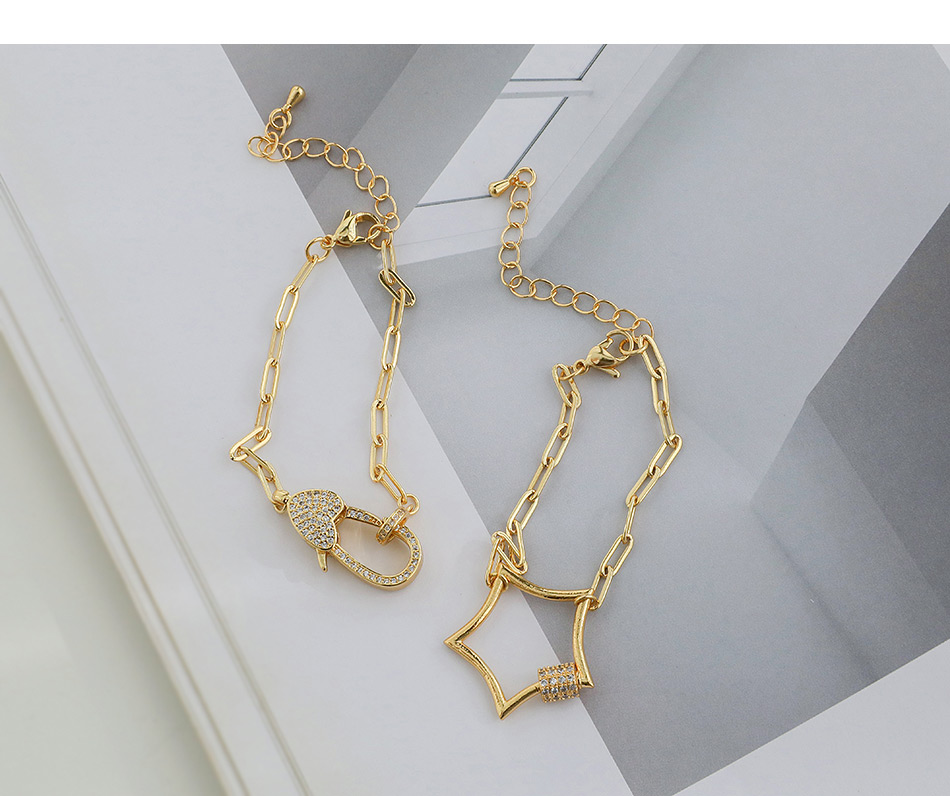 Fashion Golden Copper Inlaid Zircon Heart Thick Chain Bracelet,Bracelets