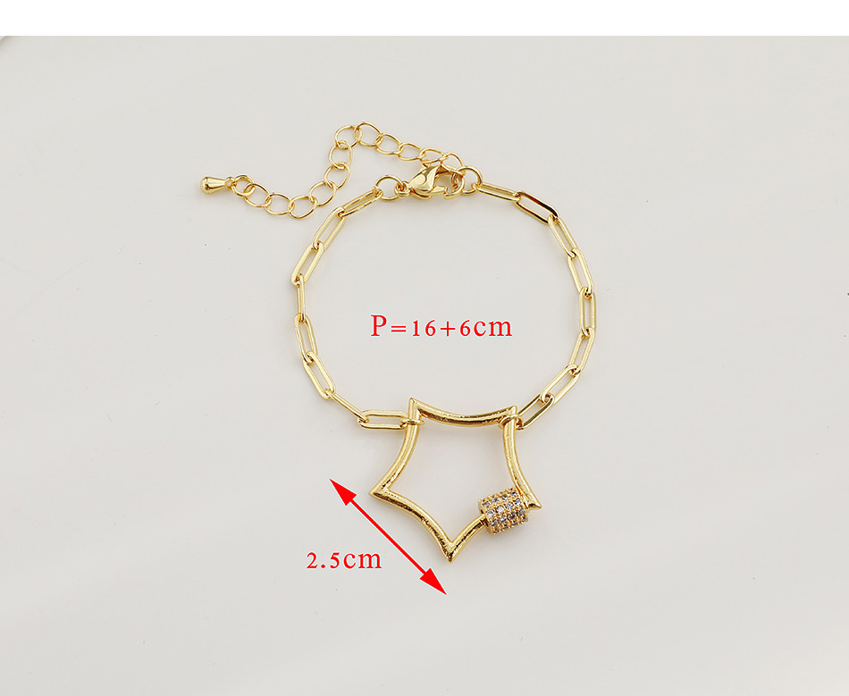Fashion Golden Copper Inlaid Zircon Five-pointed Star Thick Chain Bracelet,Bracelets