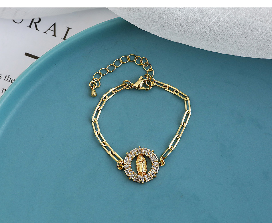 Fashion Golden Copper Inlaid Zircon Madonna Thick Chain Bracelet,Bracelets