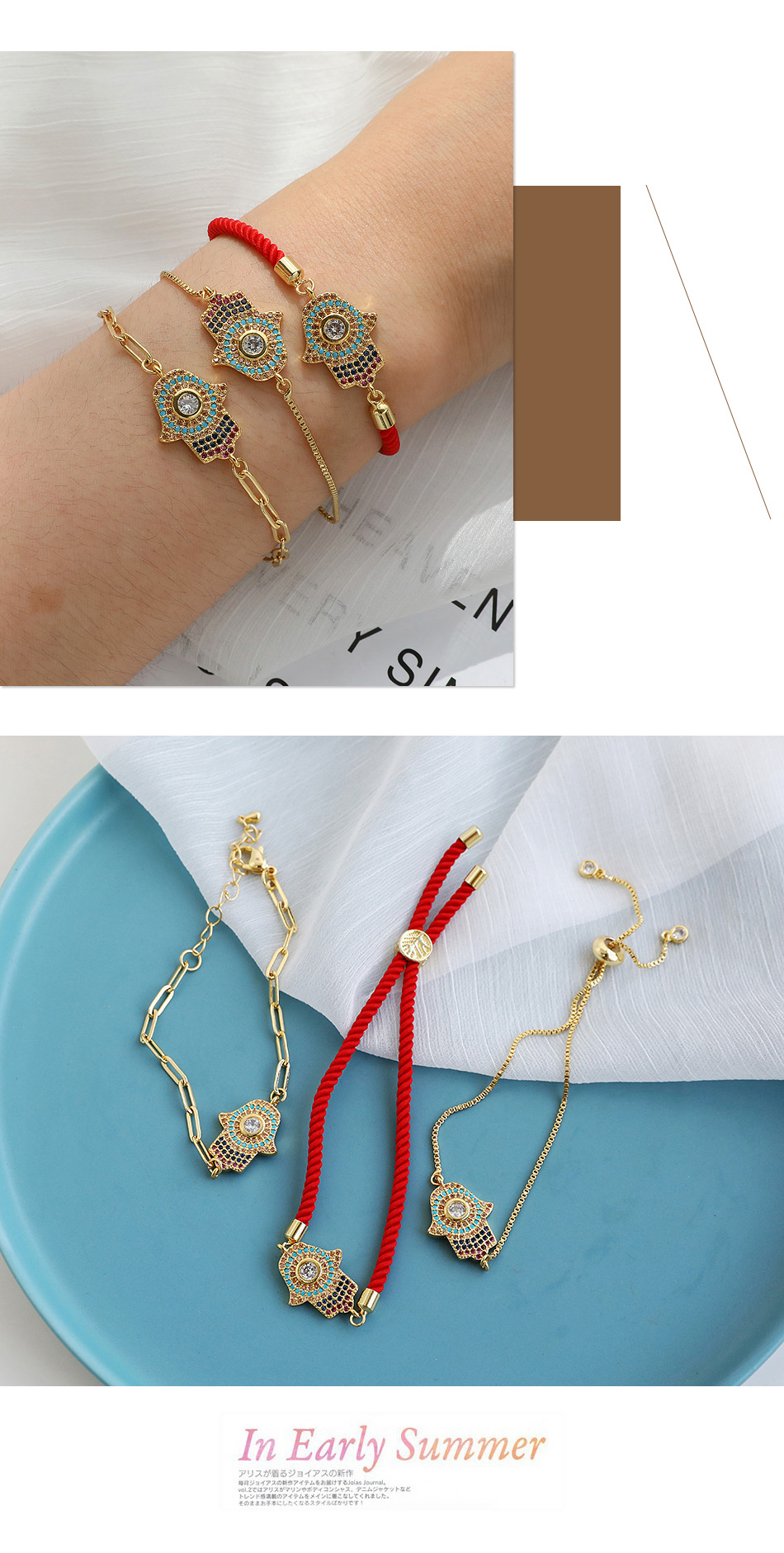 Fashion Golden Copper Inlaid Zircon Braided Palm Bracelet,Bracelets