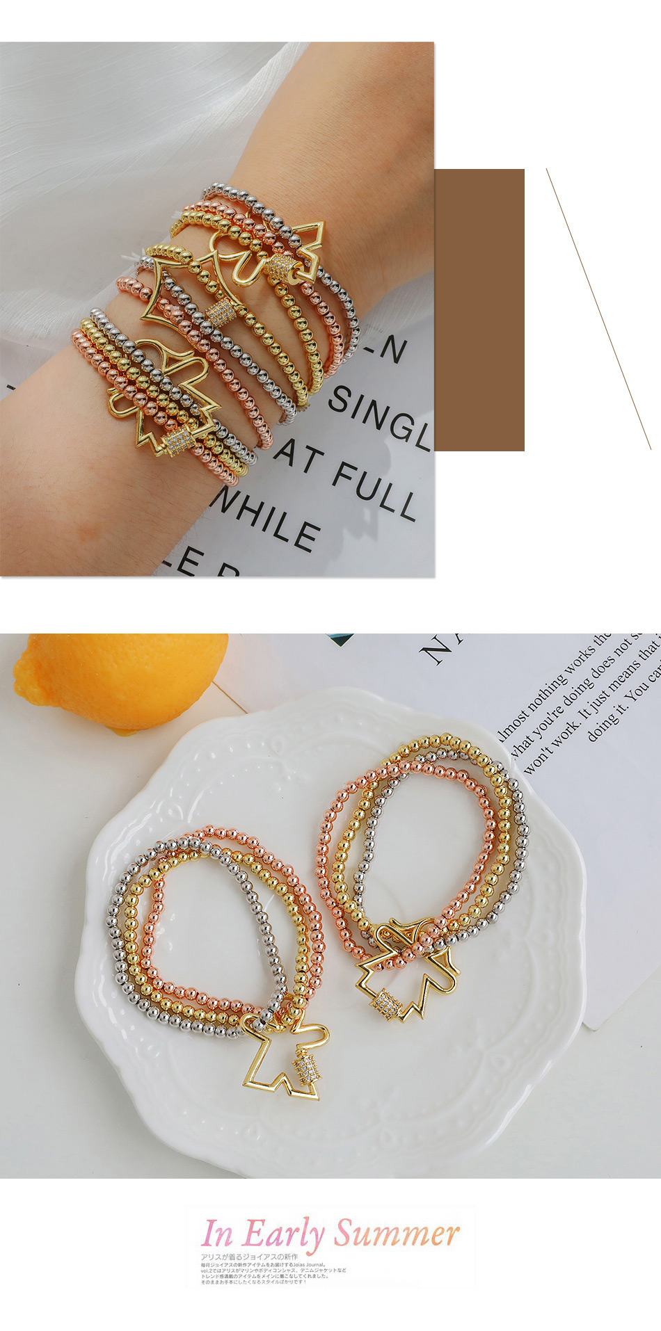 Fashion Golden Copper Inlaid Zircon Girl Beaded Bracelet,Bracelets