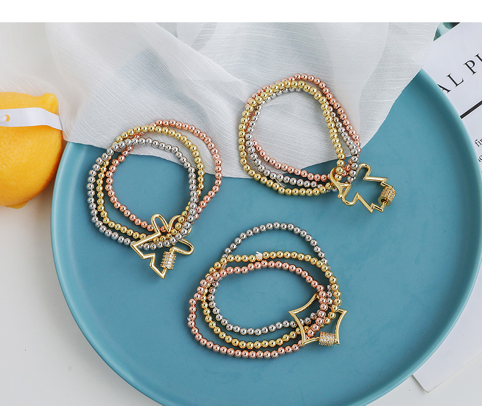 Fashion Golden Copper Inlaid Zircon Five-pointed Star Beaded Bracelet,Bracelets