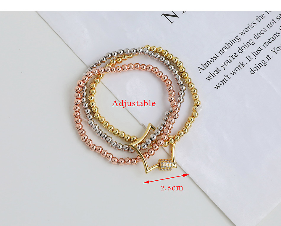 Fashion Golden Copper Inlaid Zircon Five-pointed Star Beaded Bracelet,Bracelets