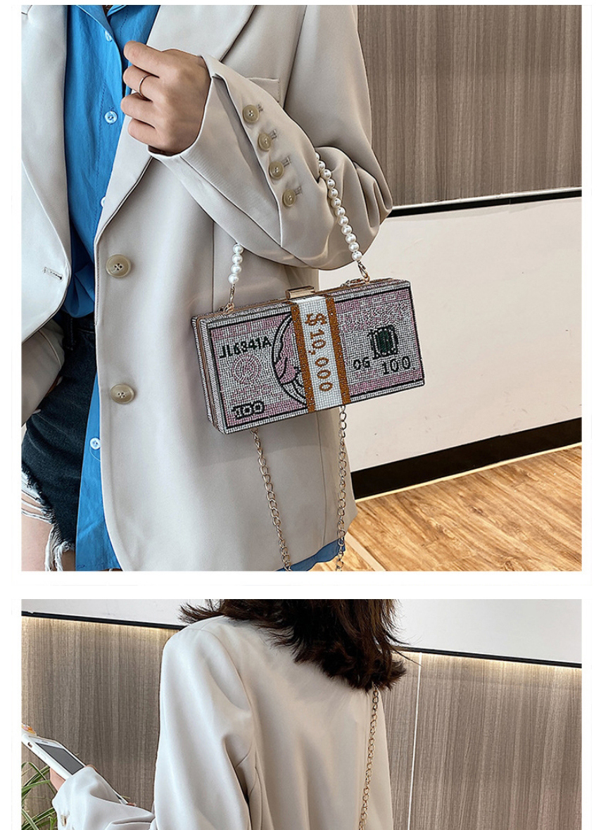 Fashion Gray Small Box Pearl Handmade Diamond Crossbody Shoulder Bag,Messenger bags