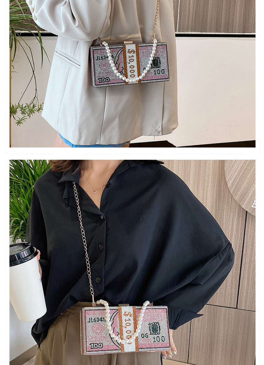Fashion Pink Small Box Pearl Handmade Diamond Crossbody Shoulder Bag,Messenger bags