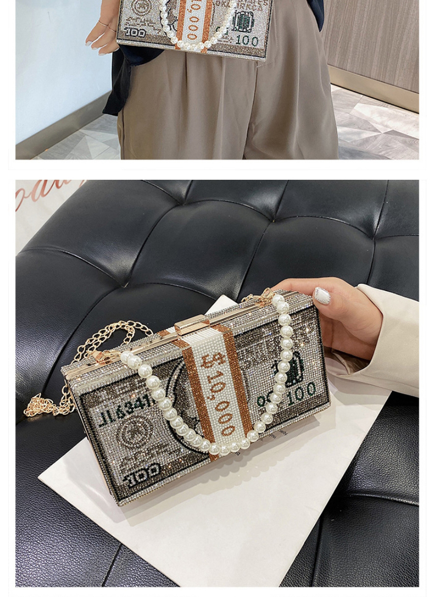 Fashion Gray Small Box Pearl Handmade Diamond Crossbody Shoulder Bag,Messenger bags