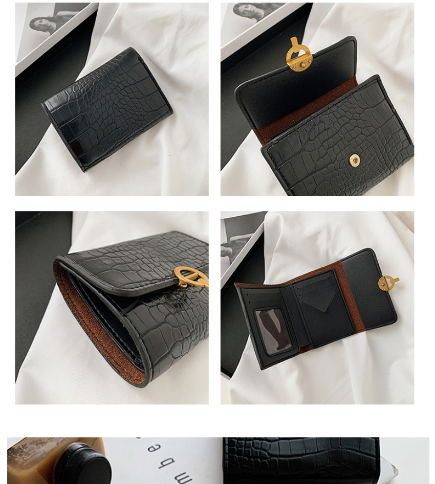 Fashion Black Embossed Stone Pattern Lock Solid Color Wallet,Wallet