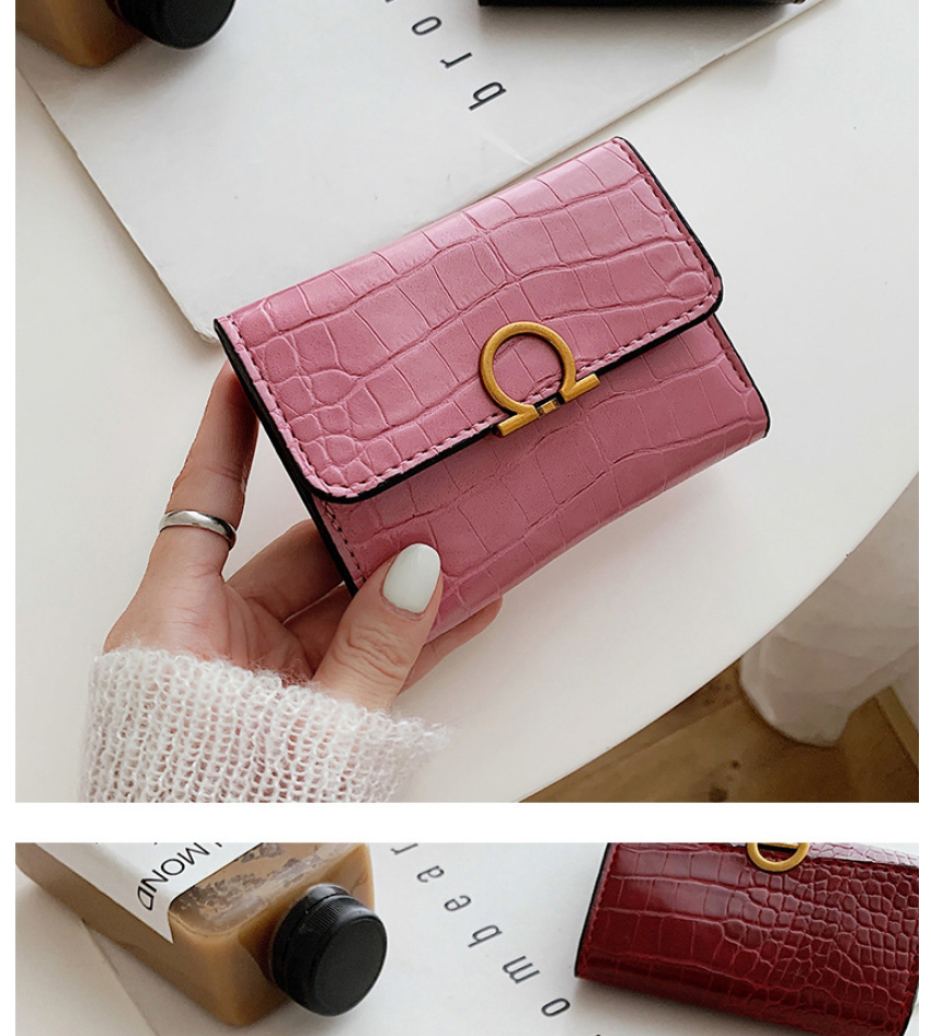 Fashion Pink Embossed Stone Pattern Lock Solid Color Wallet,Wallet