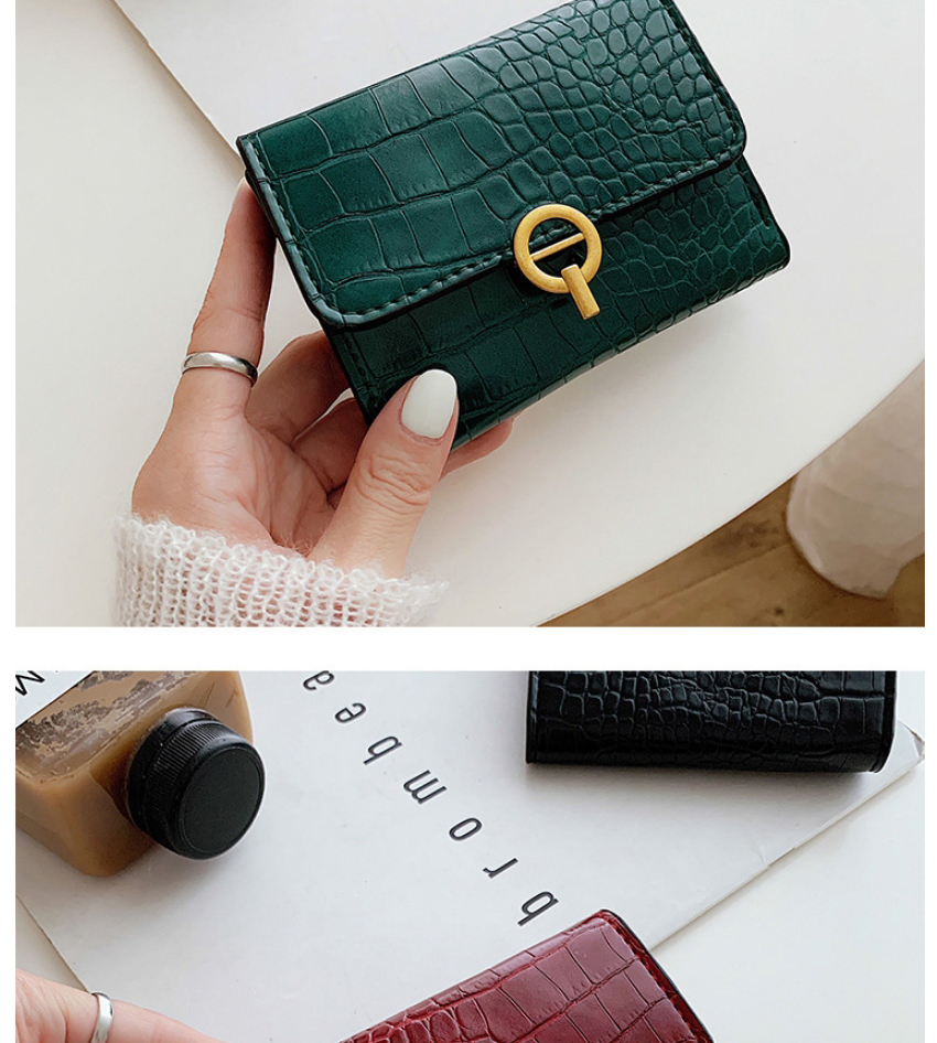 Fashion Green Embossed Stone Pattern Lock Solid Color Wallet,Wallet