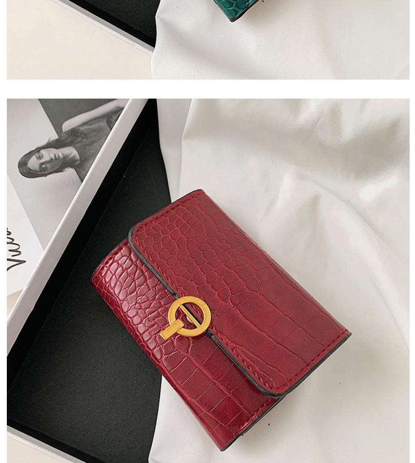 Fashion Red Embossed Stone Pattern Lock Solid Color Wallet,Wallet