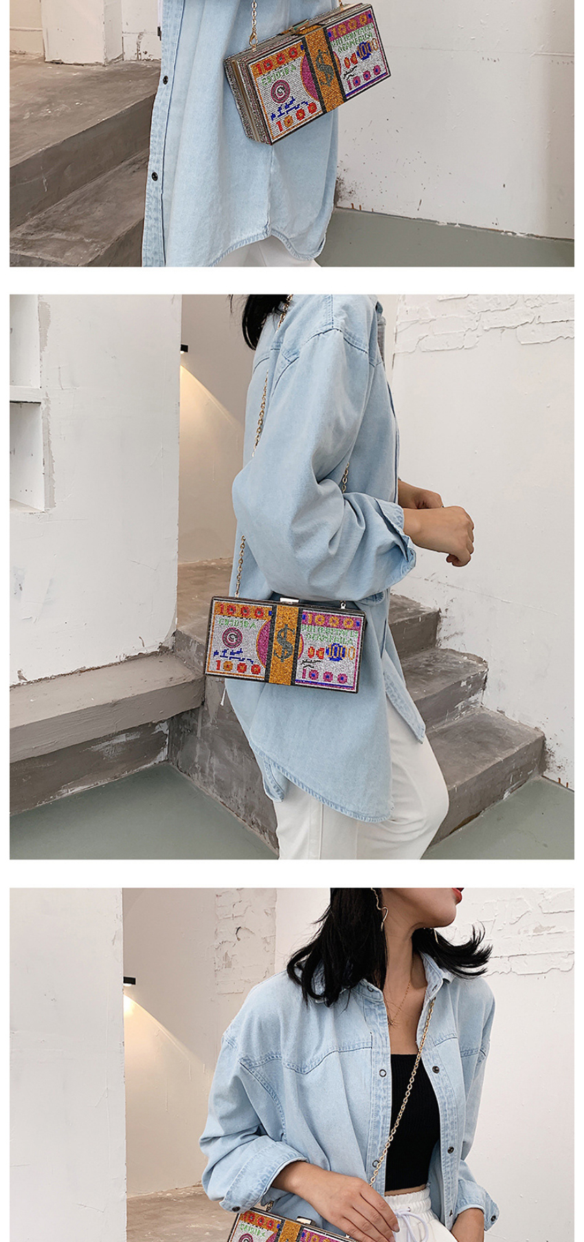 Fashion Pink Dollar Diamond Chain Shoulder Messenger Bag,Shoulder bags