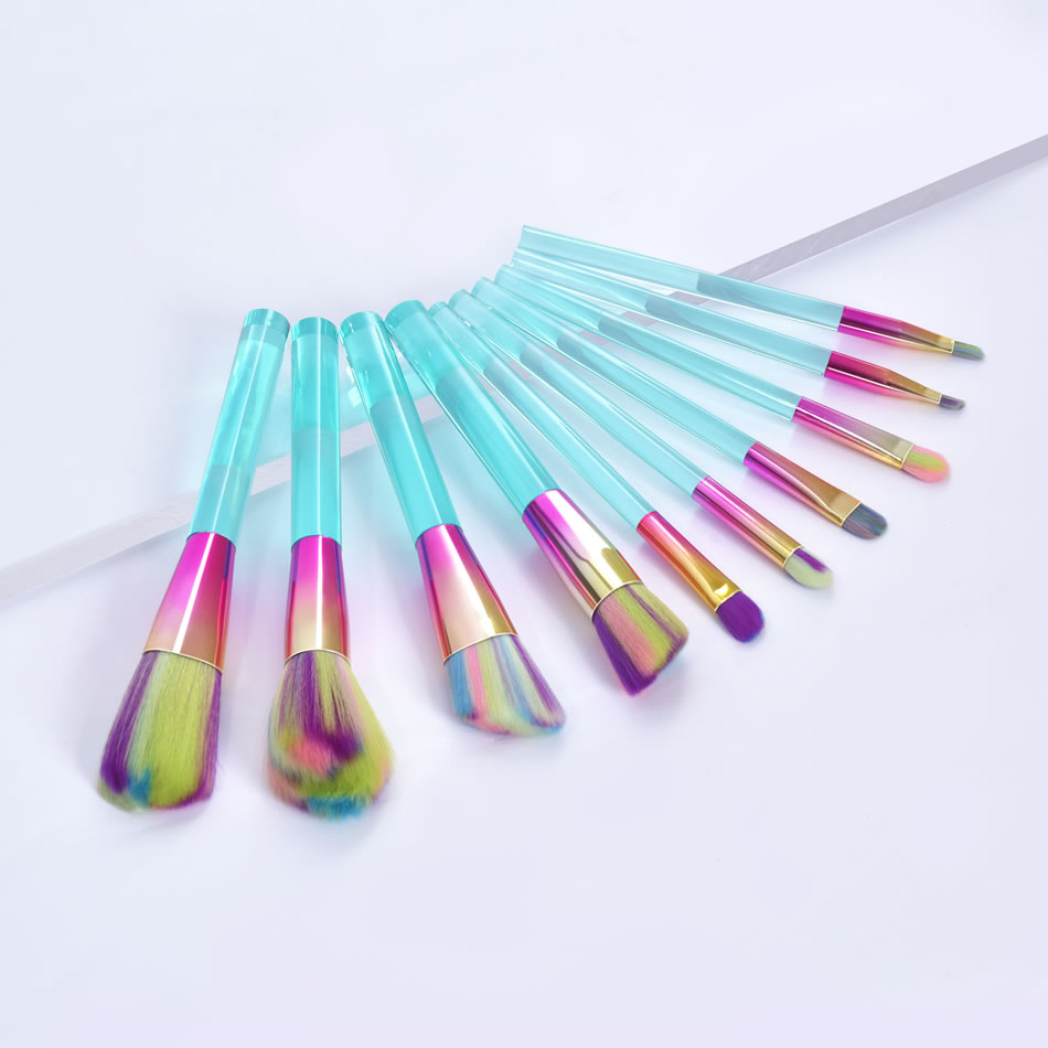 Fashion 10 Transparent Orchids Plastic Handle Aluminum Tube Makeup Brush Set,Beauty tools