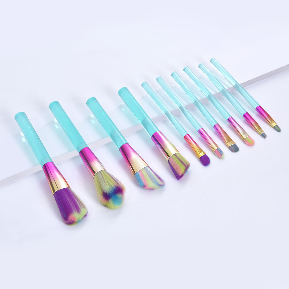 Fashion 10 Transparent Orchids Plastic Handle Aluminum Tube Makeup Brush Set,Beauty tools