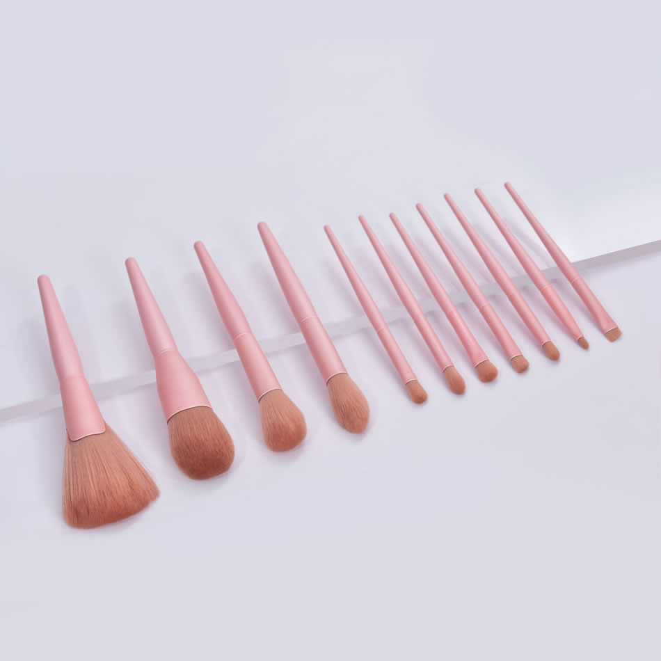 Fashion 11 Pink Wooden Handle Aluminum Tube Makeup Brush Set,Beauty tools