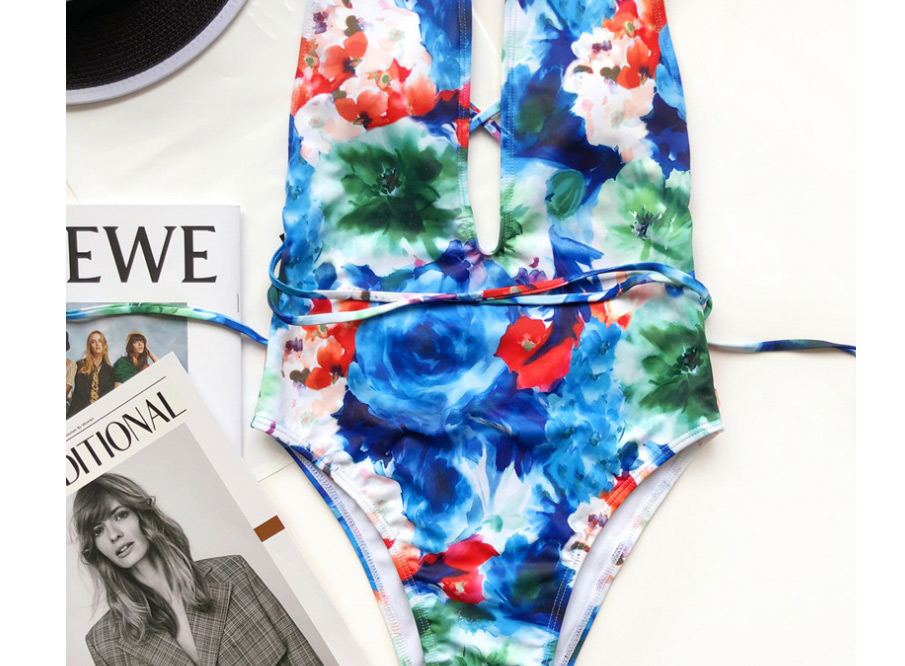 Fashion Printing Strap And Rope Solid Color One-piece Swimsuit,One Pieces