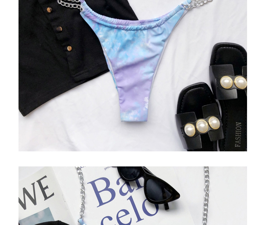 Fashion Black Chain Tie-dye Gradient Tether Split Swimsuit,Bikini Sets