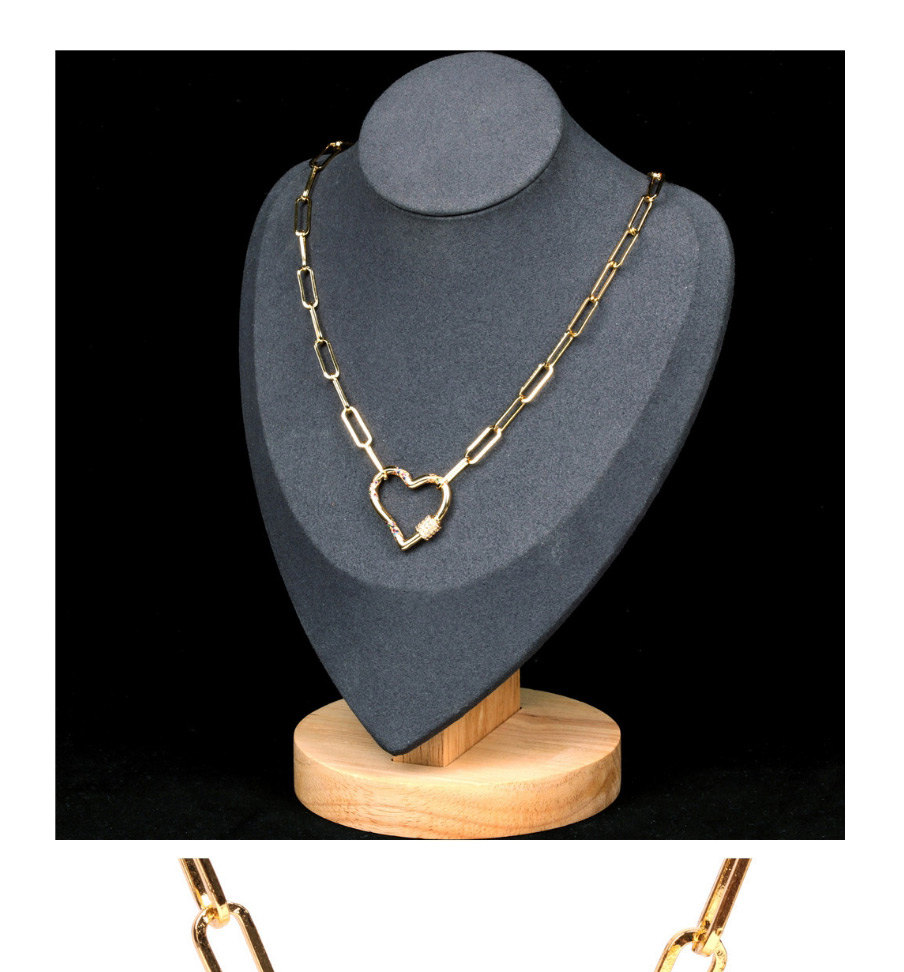 Fashion Golden-50cm Copper Inlaid Zircon Heart Lock Pendant Thick Chain Necklace,Chains