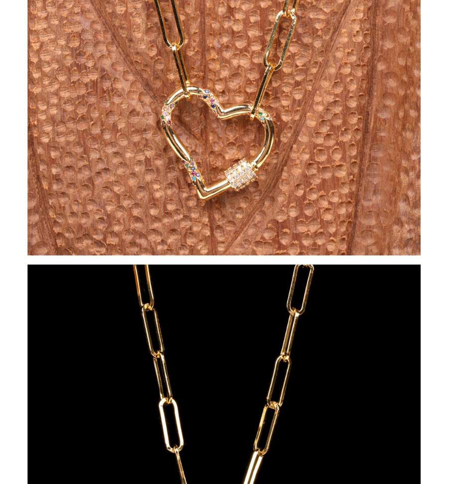 Fashion Irregular -40cm Copper Inlaid Zircon Heart Lock Pendant Thick Chain Necklace,Chains