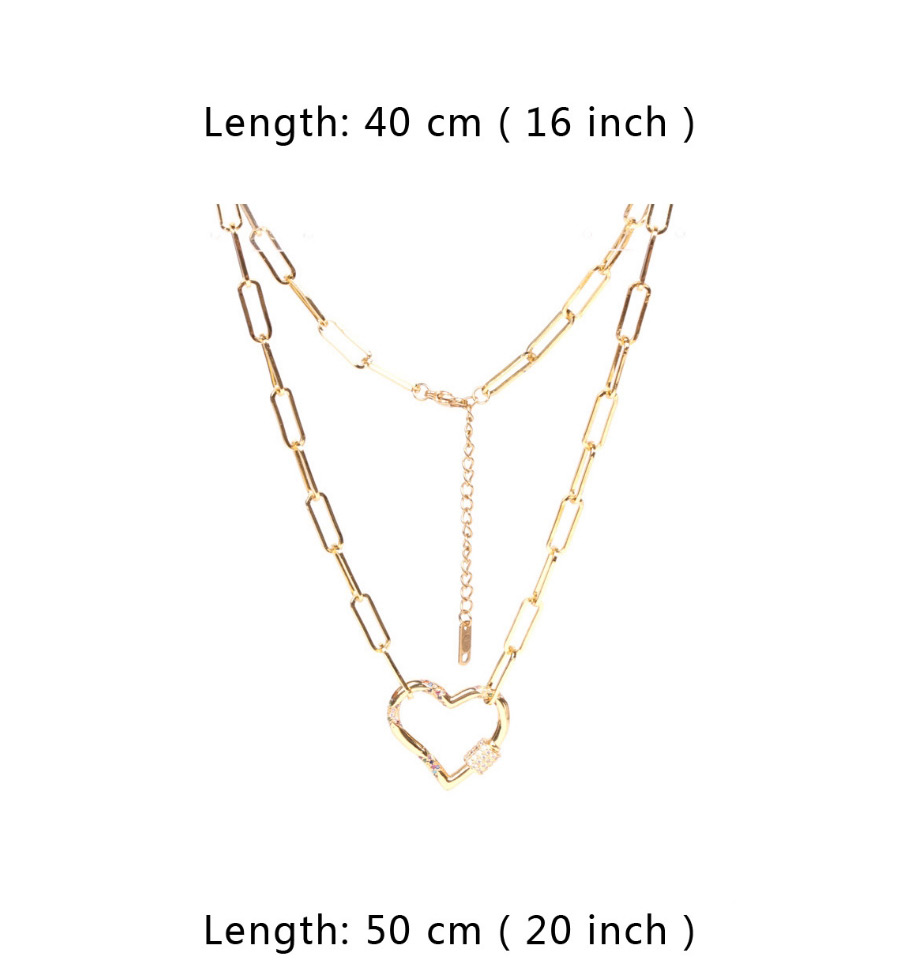 Fashion Golden-60cm Copper Inlaid Zircon Heart Lock Pendant Thick Chain Necklace,Chains