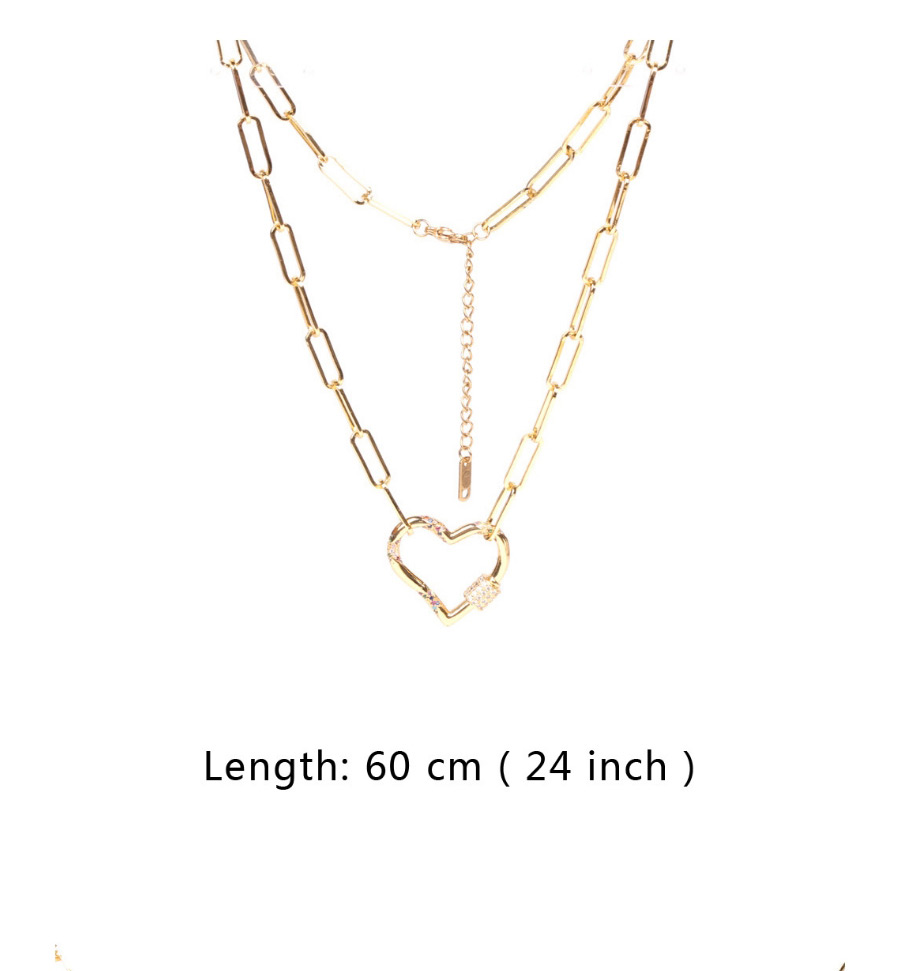 Fashion Golden-40cm Copper Inlaid Zircon Heart Lock Pendant Thick Chain Necklace,Chains
