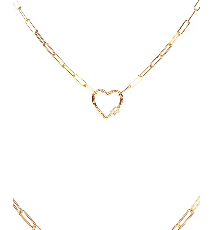 Fashion Golden-40cm Copper Inlaid Zircon Heart Lock Pendant Thick Chain Necklace,Chains