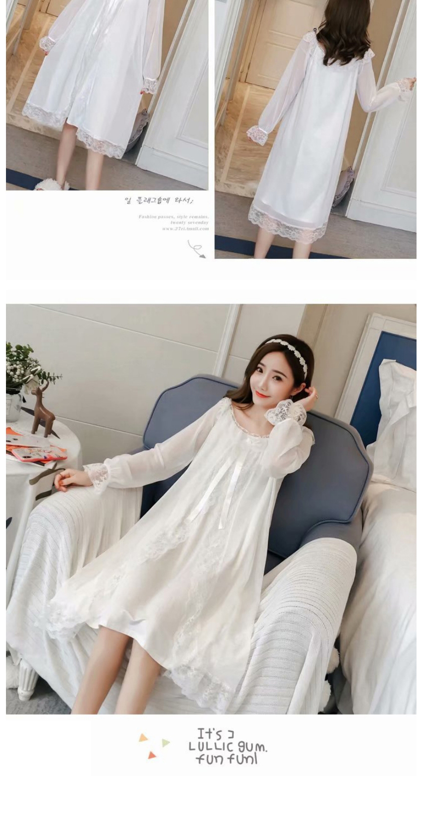 Fashion White E Summer Cotton Long Nightdress Dress,SLEEPWEAR & UNDERWEAR