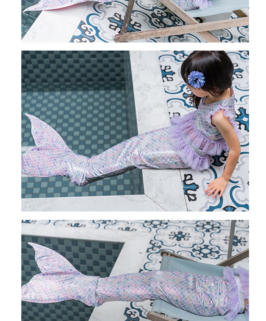 Fashion Purple Mesh Stitching Childrens Mermaid Split Swimsuit Suit,Kids Swimwear
