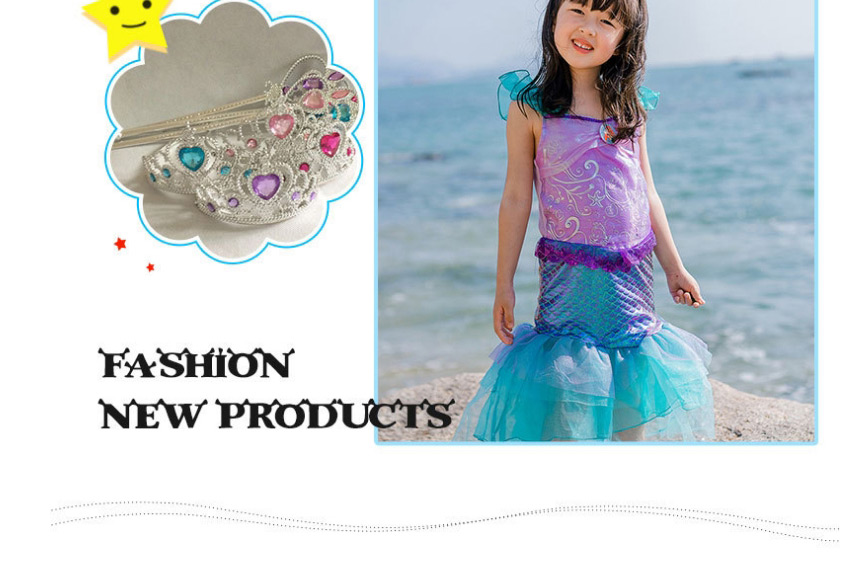 Fashion Mermaid Ruffle Print Contrast Color Mermaid Dress For Children,Kids Swimwear