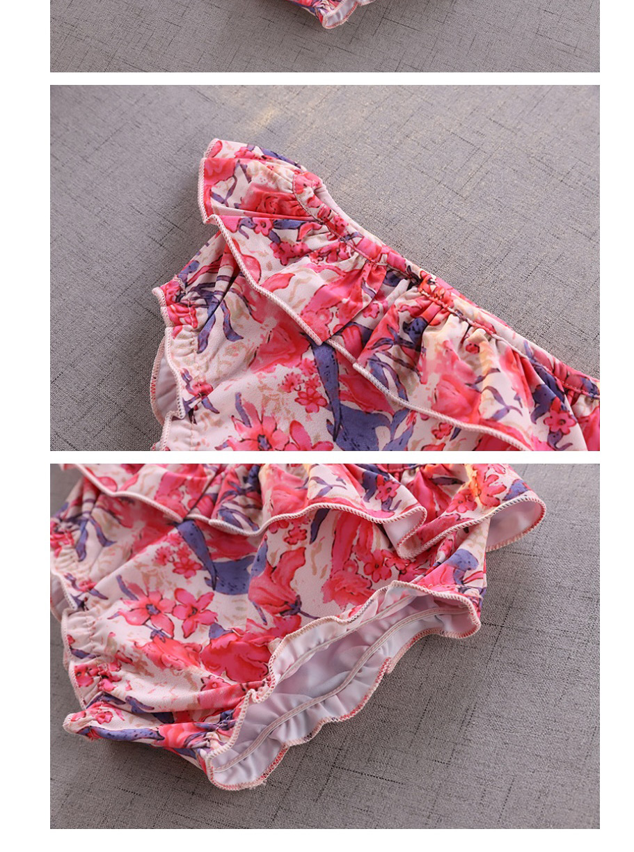Fashion Red Flowers 2-piece Swimsuit Long-sleeved Flower Print Ruffled Quick-drying Swimsuit For Children,Kids Swimwear