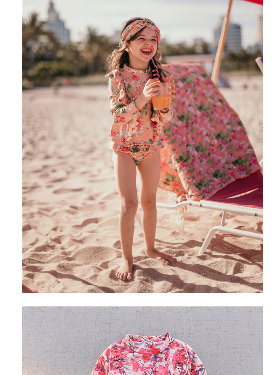 Fashion Flower One-piece Swimsuit Long-sleeved Flower Print Ruffled Quick-drying Swimsuit For Children,Kids Swimwear
