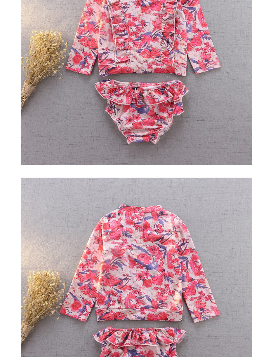 Fashion Flower One-piece Swimsuit Long-sleeved Flower Print Ruffled Quick-drying Swimsuit For Children,Kids Swimwear