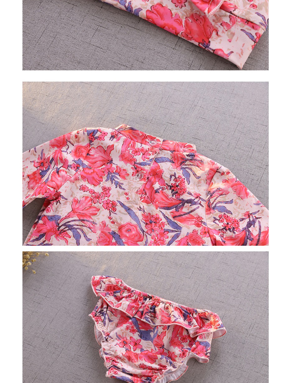 Fashion Pink Flowers 2-piece Swimsuit Long-sleeved Flower Print Ruffled Quick-drying Swimsuit For Children,Kids Swimwear