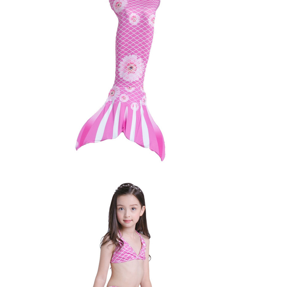 Fashion Light Purple Chrysanthemum Tethered Halter Printed Childrens Mermaid Split Swimsuit,Kids Swimwear