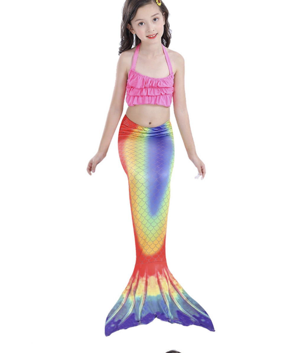 Fashion Egg Yellow Tether Halterneck Ruffled Childrens Mermaid Split Swimsuit,Kids Swimwear
