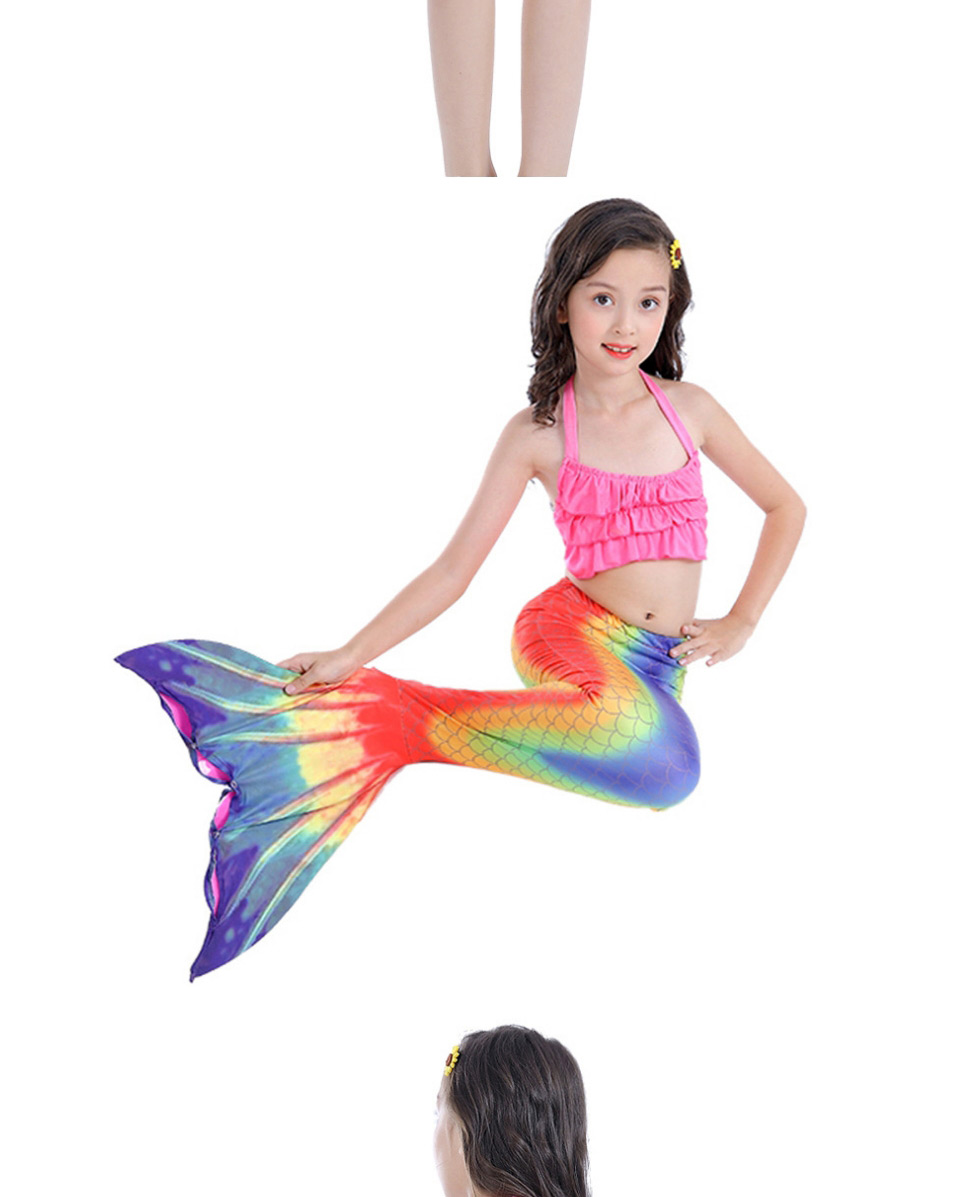 Fashion Yellow Blue Tether Halter Ruffled Childrens Mermaid Split Swimsuit,Kids Swimwear