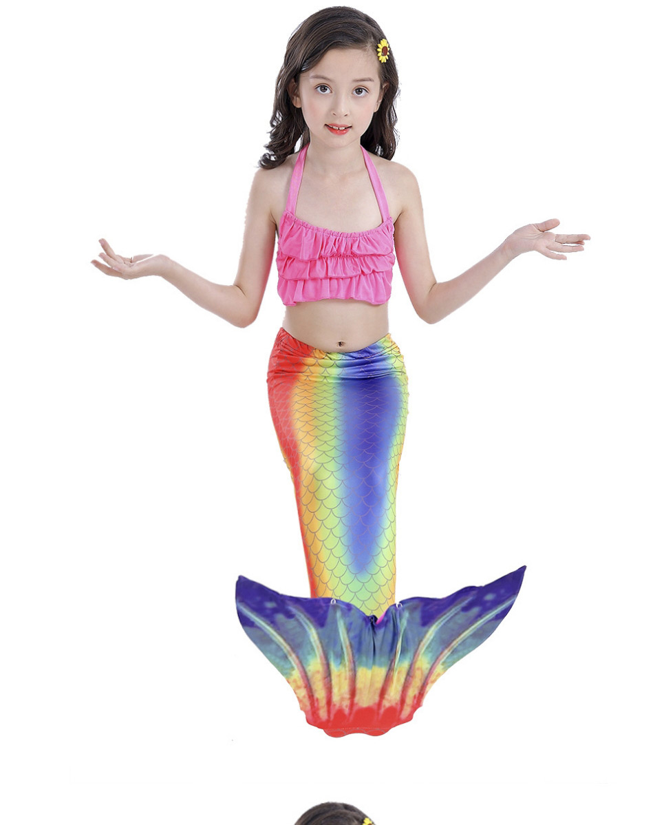 Fashion Egg Yellow Tether Halterneck Ruffled Childrens Mermaid Split Swimsuit,Kids Swimwear