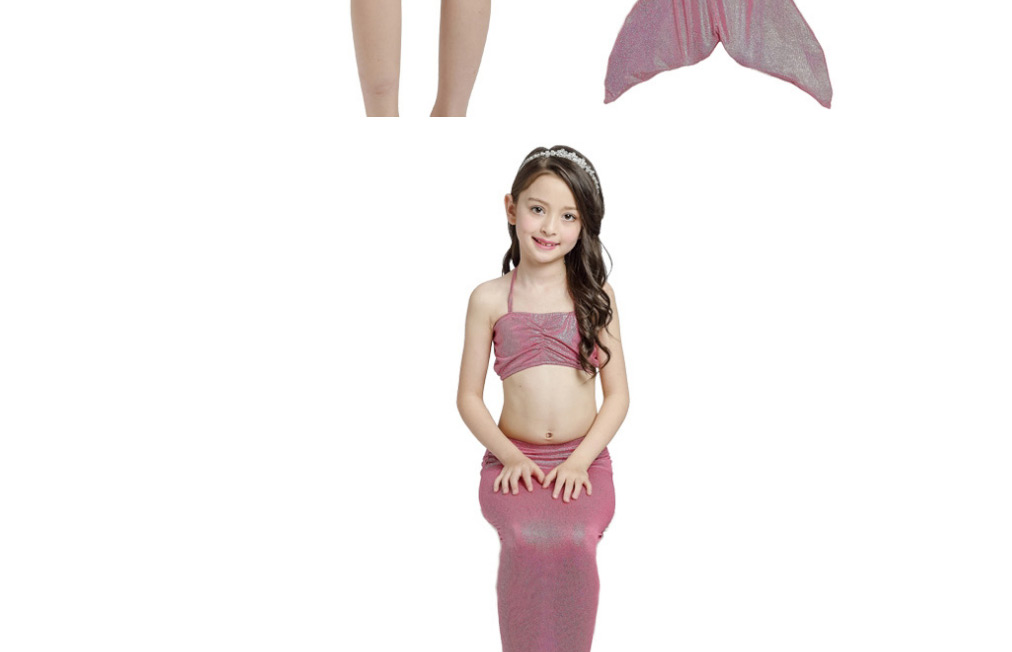 Fashion Pink Mermaid Swimming Dress Halter Folds Childrens Mermaid Split Swimsuit,Kids Swimwear