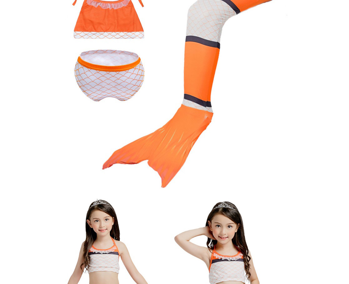 Fashion Orange Striped Mermaid Skirt Striped Print Childrens Mermaid Split Swimsuit,Kids Swimwear