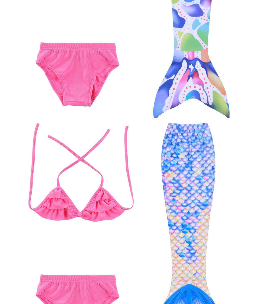 Fashion Color Mixing Printed Pleated Childrens Mermaid Split Swimsuit,Kids Swimwear